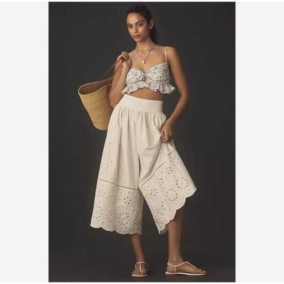 Anthropologie Dresses & Skirts - Anthropologie Maeve Embroidered Skirty Culottes White XS